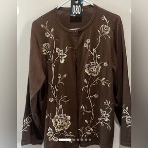 Dress Barn Brown Floral Cardigan